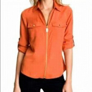 MICHAEL Kors Long Sleeve Zip-up Shirt Blouse